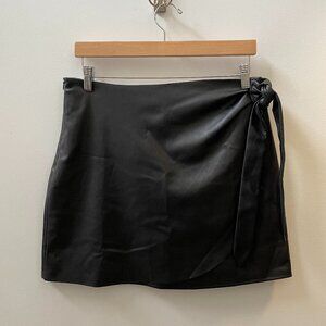 Modern Citizen Arabella Wrap Mini Skirt in Black Vegan Leather